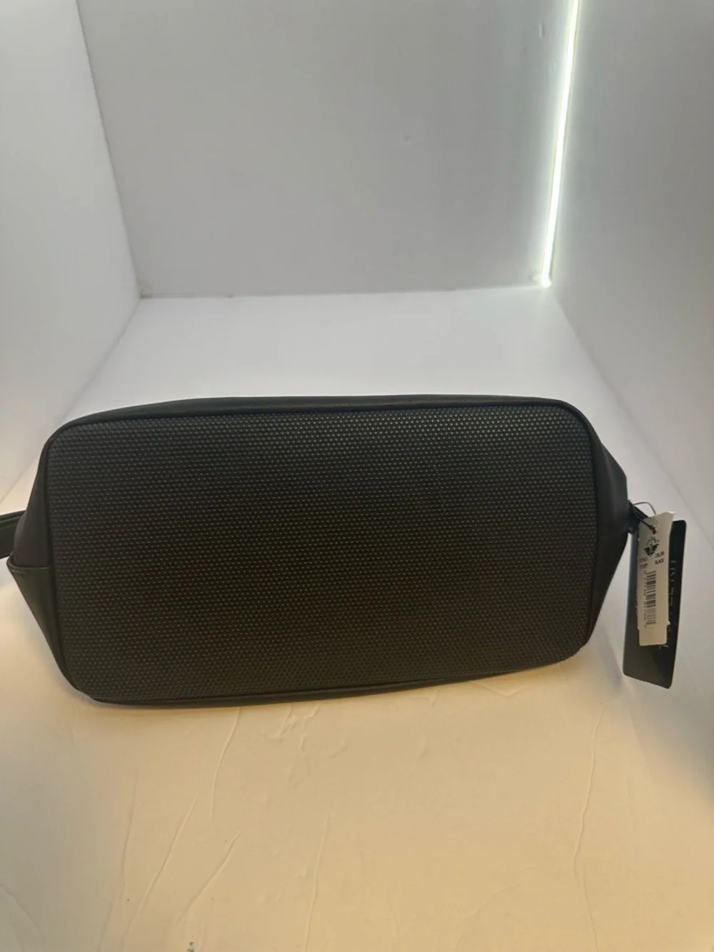 Dockers Black Leather Travel Toiletry Bag with Carry Handle